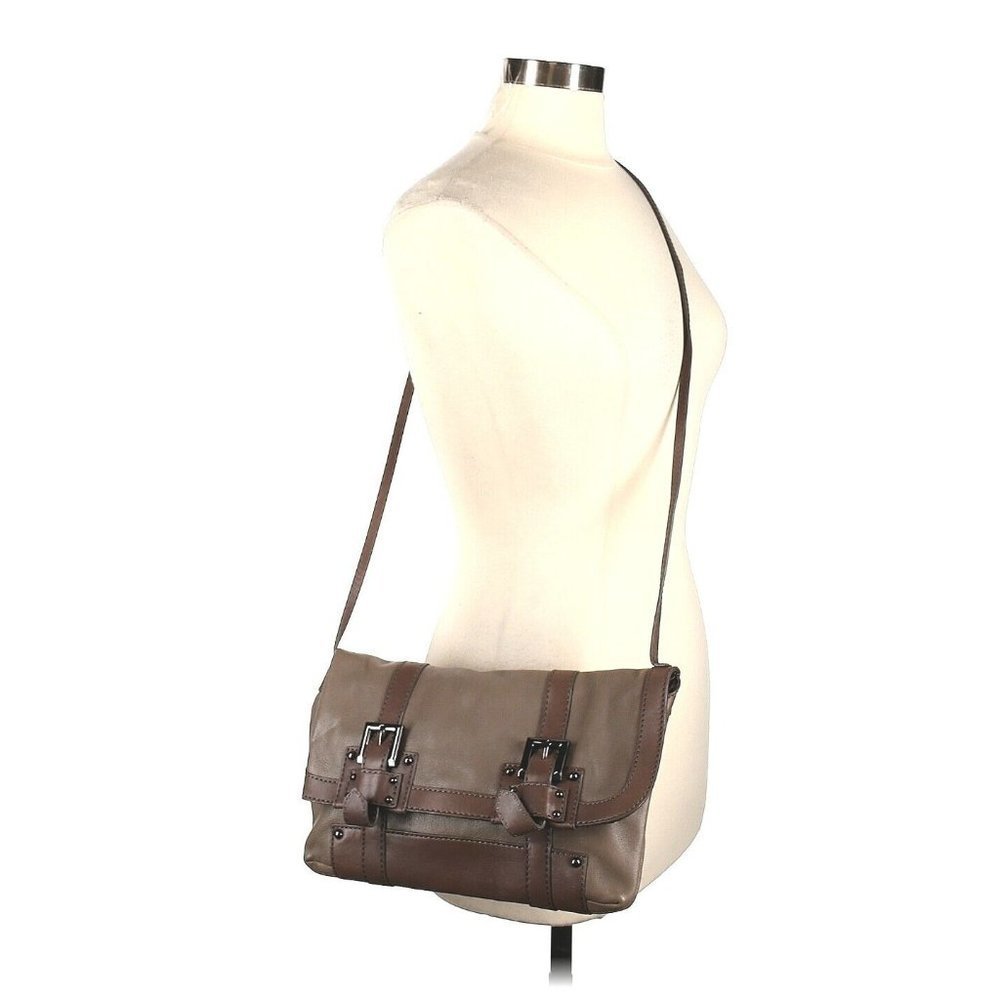 Banana Republic Taupe Neutral Leather Crossbody Shoulder Bag Flap Buckle Detail
